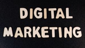 the words digital marketing written in white type on a black background